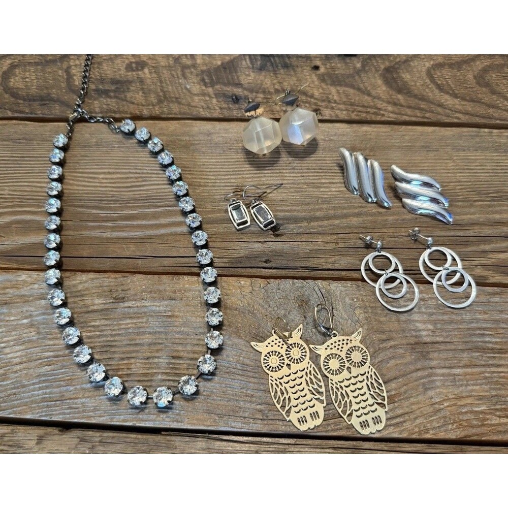Women’s Fashion Jewelry Mixed Lot Silver-Tone Metal Earrings & Necklace One 925!